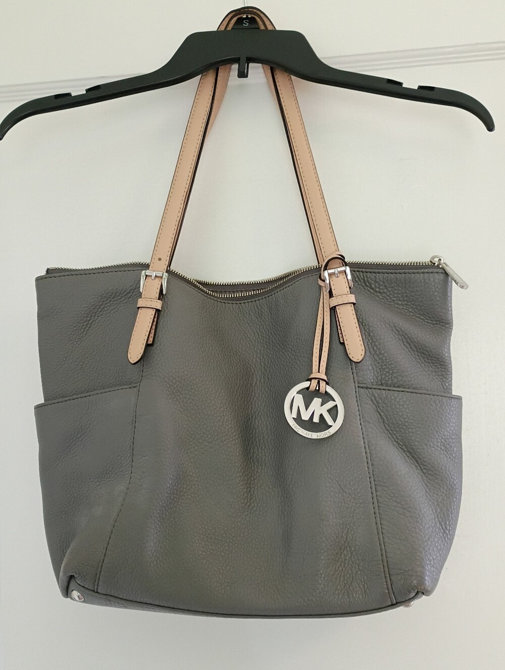 Michael Kors Handbag & Matching Wallet Tote Purse Shoulder Bag Grey Leather Gray